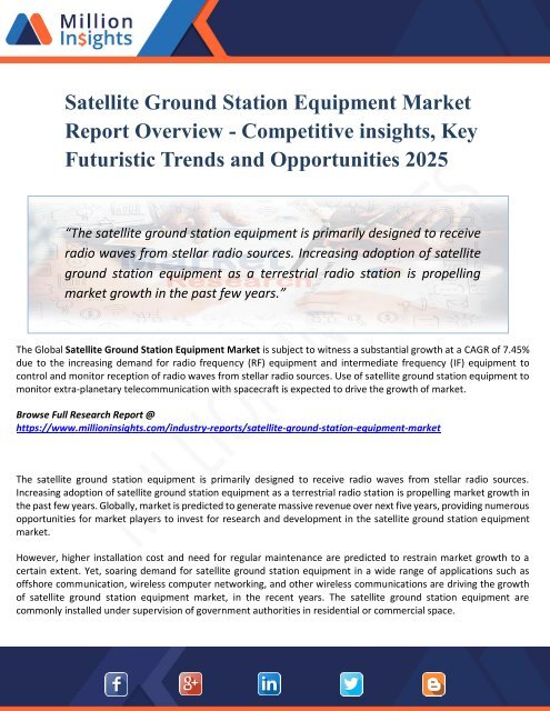 Satellite Ground Station Equipments Market Production, Sales Volume And Consumption Volume, Market Comparison Analysis & Forecast 2025