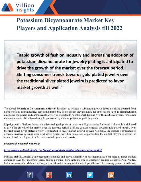 Potassium Dicyanoaurate Market Key Players and Application Analysis till 2022