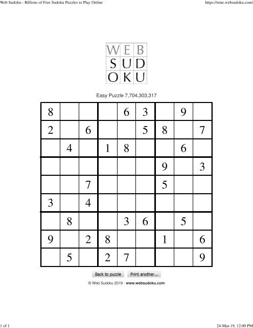 Web Sudoku - Billions Of Free Sudoku Puzzles To Play Online