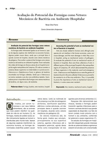 Avaliação do Potencial das Formigas como Vetores Mecânicos de Bactéria em Ambiente Hospitalar