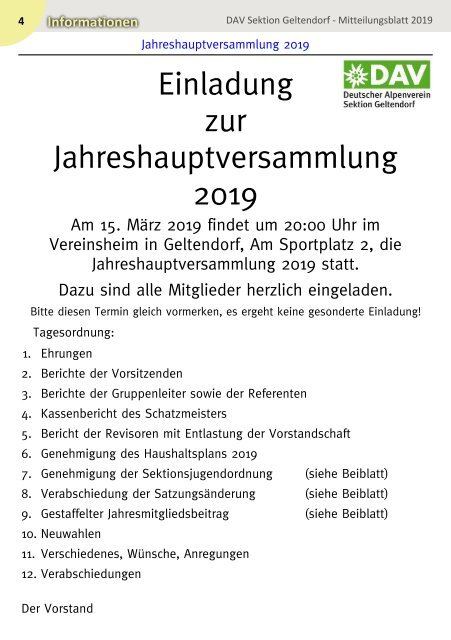 DAV Sektion Geltendorf Mitteilungsblatt 2019