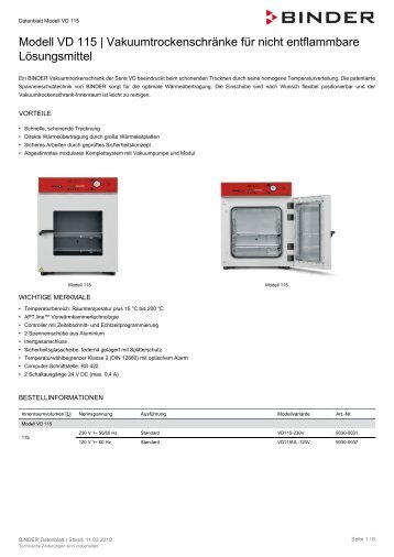 BINDER VD-Serie Vakuumtrockenschränke VD 115