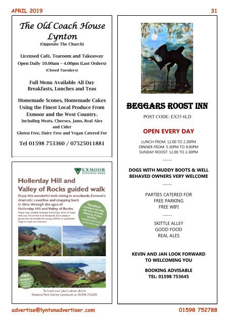 Lynton, Lynmouth and Exmoor Advertiser, April 2019