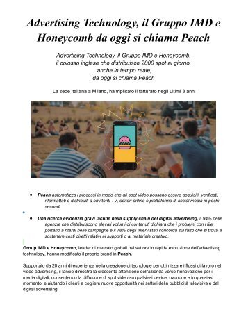 Advertising Technology, il Gruppo IMD e Honeycomb da oggi si chiama Peach