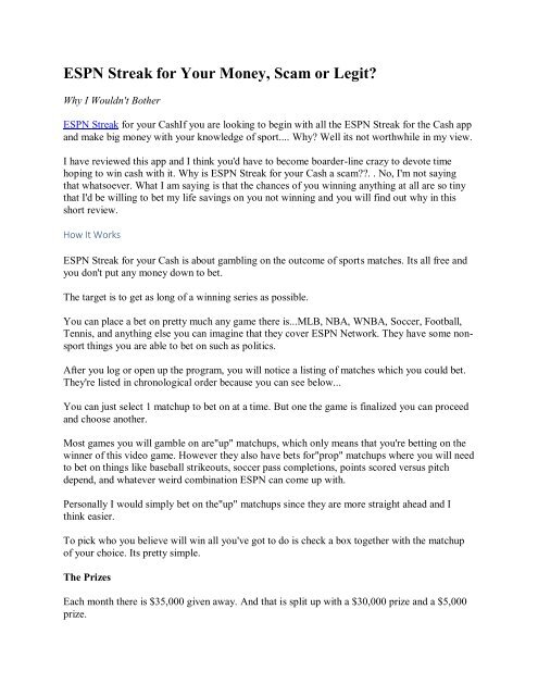 ESPN Streak For Your Money Scam Or Legit