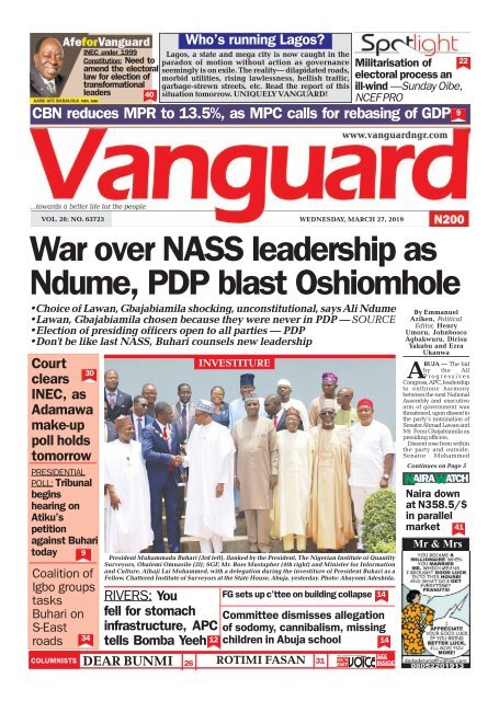 27032019 - War over NASS leadership as Ndum , PDP Blast Oshiomole