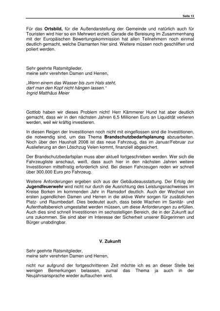 Haushaltsrede des Bürgermeisters - Gemeinde Velen