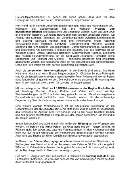 Haushaltsrede des Bürgermeisters - Gemeinde Velen