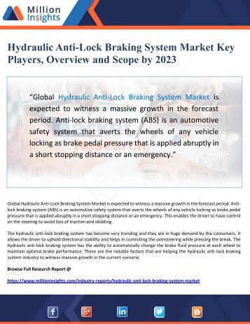 Hydraulic Anti-Lock Braking System Market Key Players, Overview and Scope by 2023