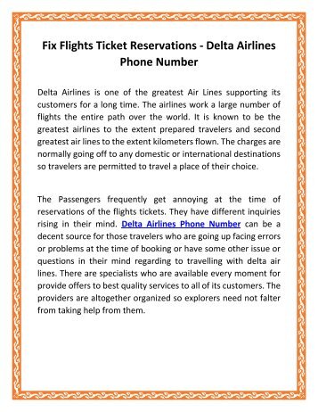 Fix Flights Ticket Reservations - Delta Airlines Phone Number