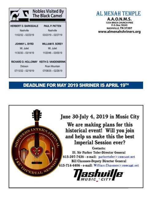SHRINER APRIL 2019