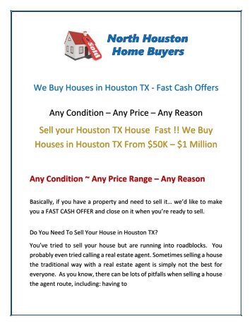 We Buy Houses in Houston TX - Fast Cash Offers