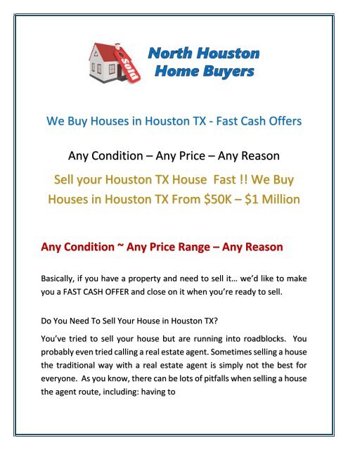 We Buy Houses in Houston TX - Fast Cash Offers