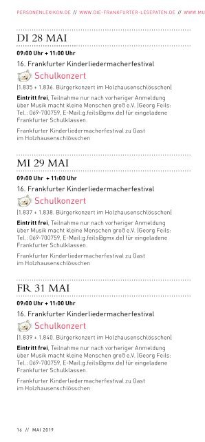 Frankfurter Bürgerstiftung - Programm von Mai bis August 2019