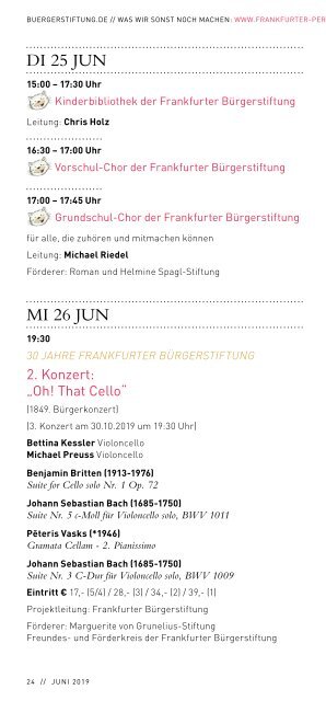 Frankfurter Bürgerstiftung - Programm von Mai bis August 2019