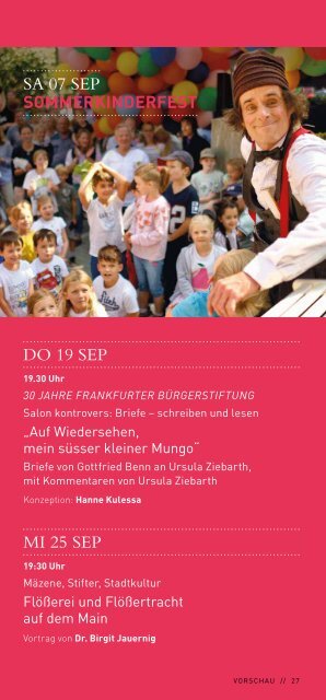 Frankfurter Bürgerstiftung - Programm von Mai bis August 2019