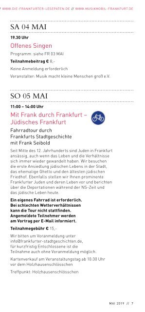 Frankfurter Bürgerstiftung - Programm von Mai bis August 2019