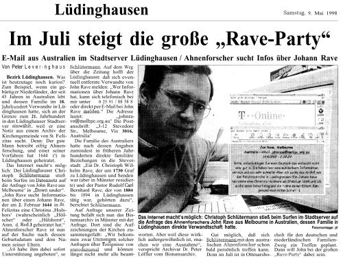 Wiedersehen nach fast zehnjähriger „Funkstille“ Sippe Rave auch ...