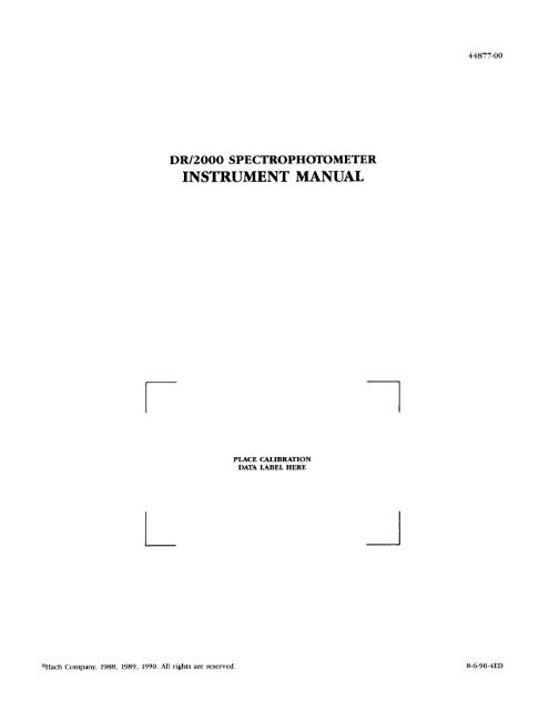 DR 2000 Spectrophotometer Instrument Manual