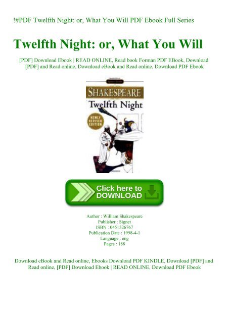 !#PDF Twelfth Night or What You Will PDF Ebook Full Series