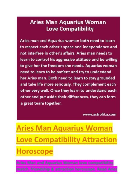 Aries Man Aquarius Woman Love Compatibility Attraction Horoscope