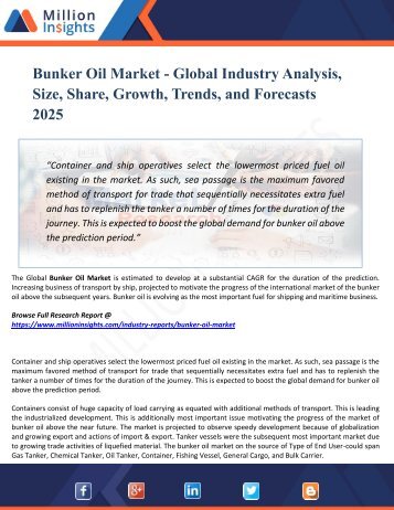 Bunker Oil Market Segmented by Material, Type, End-User Industry and Geography – Trends and Forecasts 2025