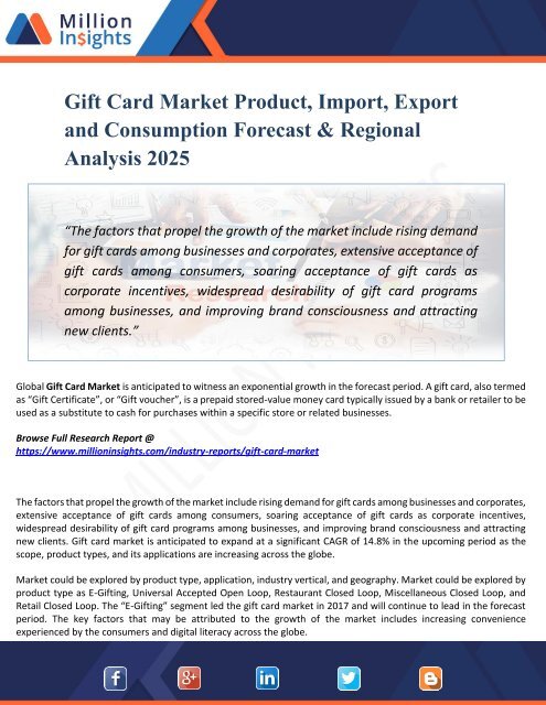 Gift Card Market Analysis, Development Trends and Share by Application up  to 2025