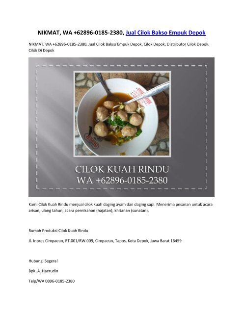 NIKMAT, WA +62896-0185-2380, Jual Cilok Bakso Empuk Depok