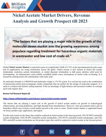 Nickel Acetate Market Drivers, Revenue Analysis and Growth Prospect till 2023