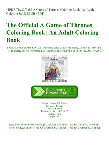 Download Pdf The Official A Game Of Thrones Coloring Book An Adult Coloring Book Epub Pdf