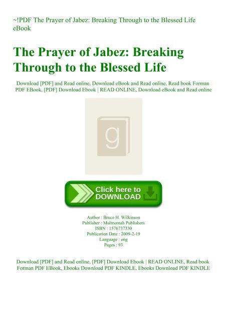 Pdf The Prayer Of Jabez Breaking Through To The Blessed Life Ebook