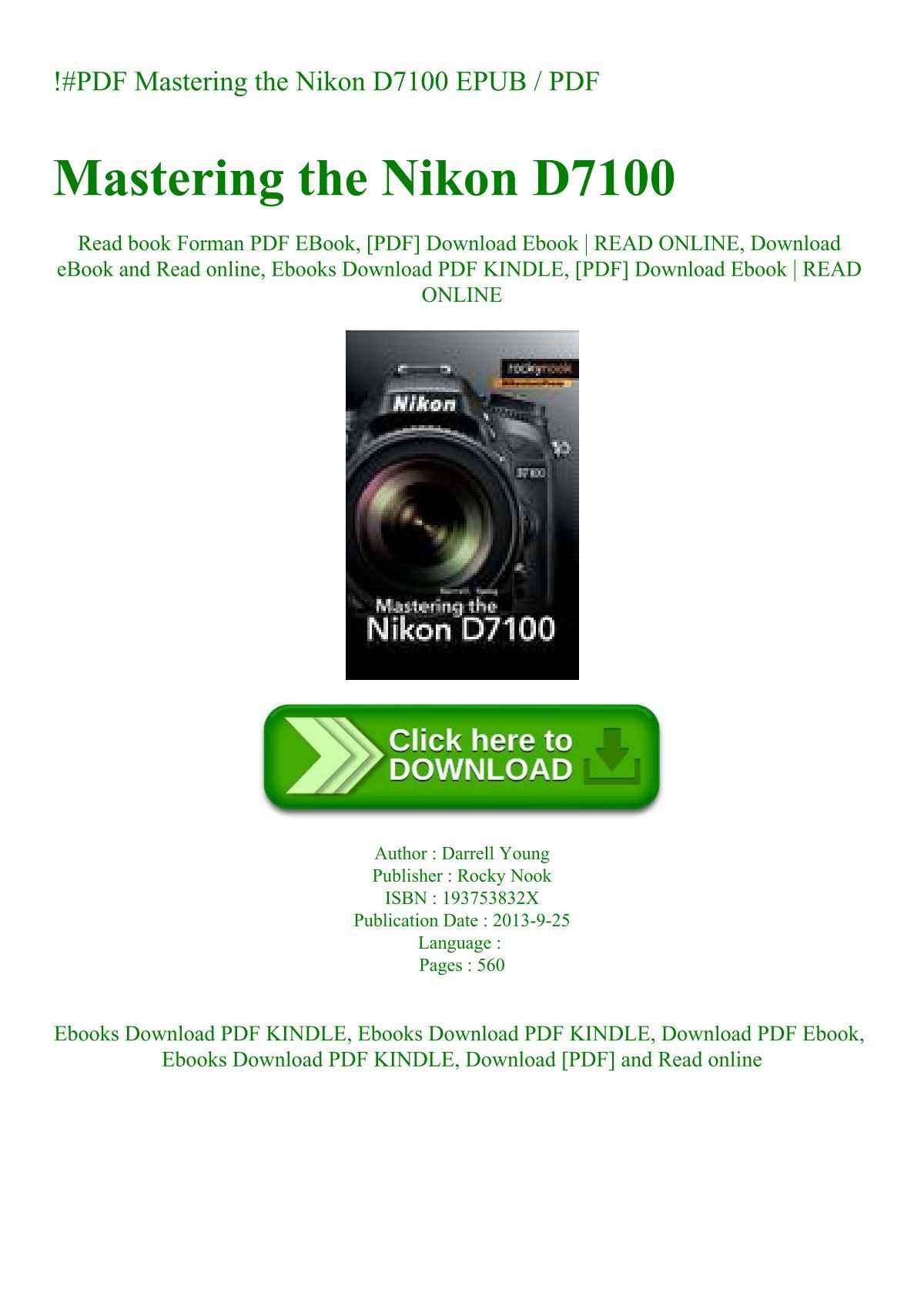PDF Mastering the Nikon D7100 EPUB PDF