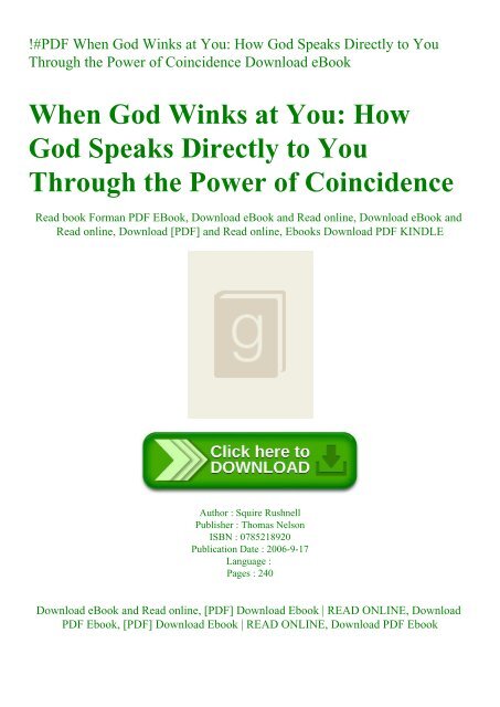 !#PDF When God Winks at You How God Speaks Directly to You Through the Power of Coincidence Download eBook