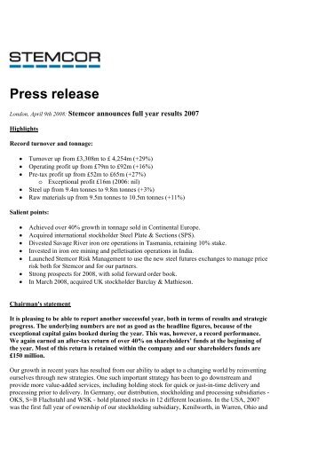 Press release - Stemcor