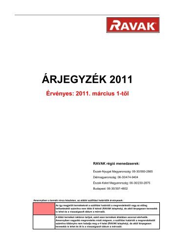 ÁRJEGYZÉK 2011 Érvényes