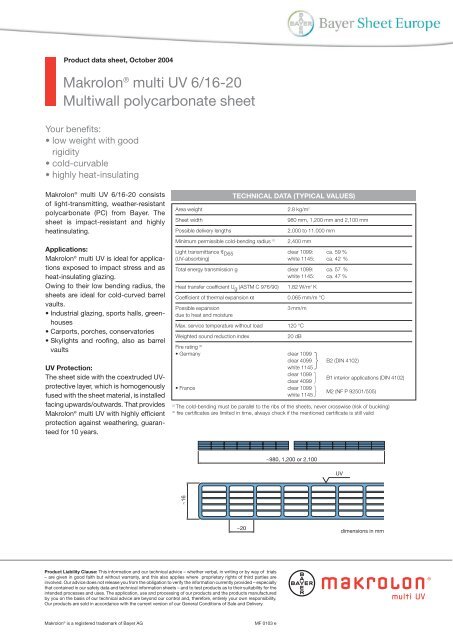 Makrolon Multi Uv 616 20 Multiwall Polycarbonate Sheet
