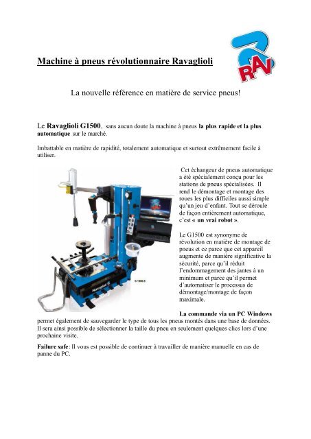 Machine à pneus révolutionnaire Ravaglioli