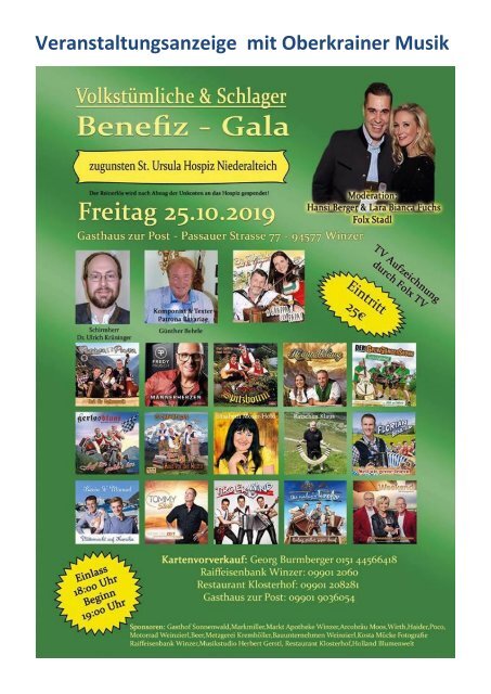 Veranstaltungen 2019 mit Oberkrainermusik