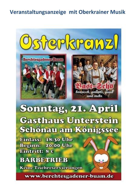 Veranstaltungen 2019 mit Oberkrainermusik