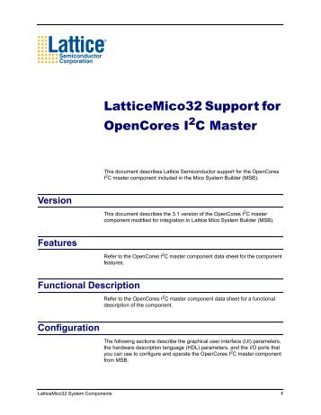 LatticeMico32 Support for OpenCores I2C Master