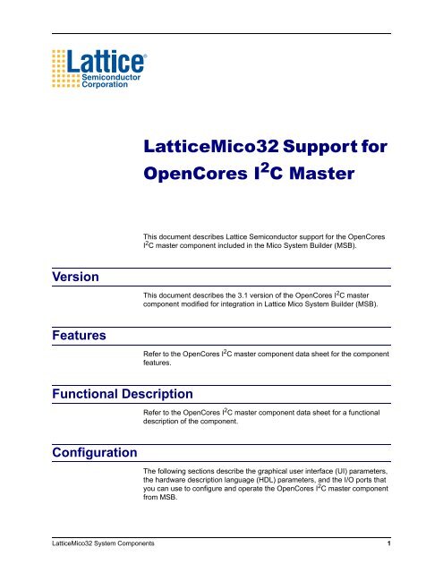 LatticeMico32 Support for OpenCores I2C Master