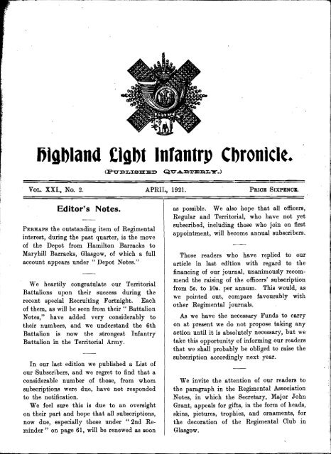 HLI Chronicle 1921 - The Royal Highland Fusiliers