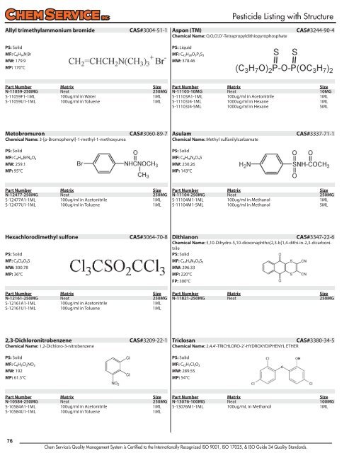 Chem Service Pesticide Catalogue 2019 Update