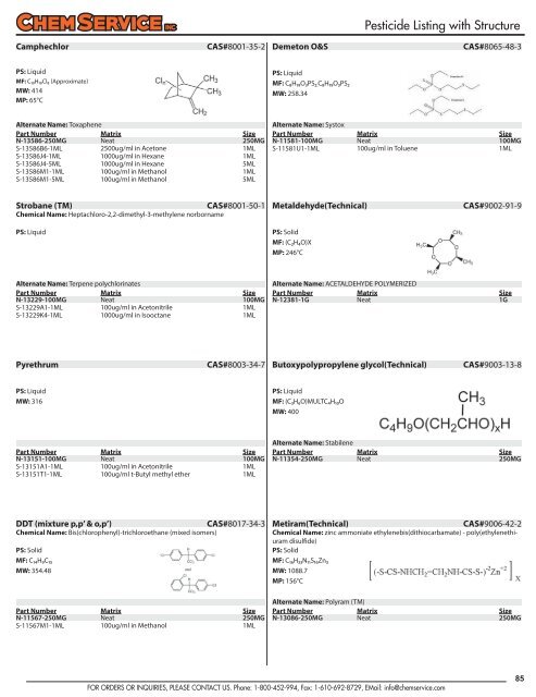 Chem Service Pesticide Catalogue 2019 Update