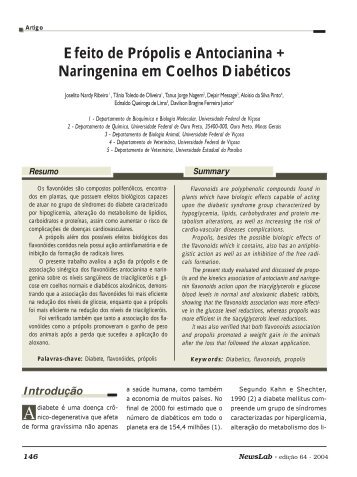 Efeito de Própolis e Antocianina  Naringenina em Coelhos Diabéticos