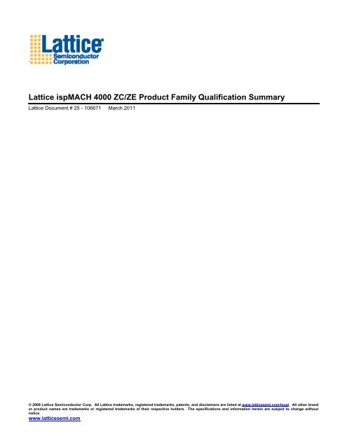 Lattice ispMACH 4000 ZC/ZE Product Family Qualification Summary