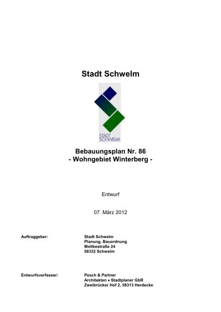 Stadt Schwelm Bebauungsplan Nr. 86 - Wohngebiet Winterberg