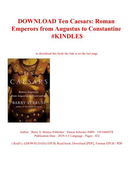 DOWNLOAD Ten Caesars Roman Emperors from Augustus to Constantine #KINDLE$