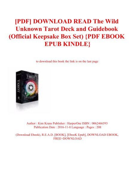 Pdf Download Read The Wild Unknown Tarot Deck And Guidebook Official Keepsake Box Set Pdf