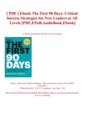 [ PDF ] Ebook The First 90 Days Critical Success Strategies for New Leaders at All Levels [PDF EPuB AudioBook Ebook]
